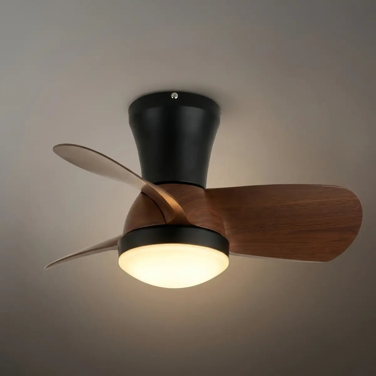 Modern Ceiling Fan Light with LED -- Walnut Wood & Black for Bedroom Living Room - Flindria