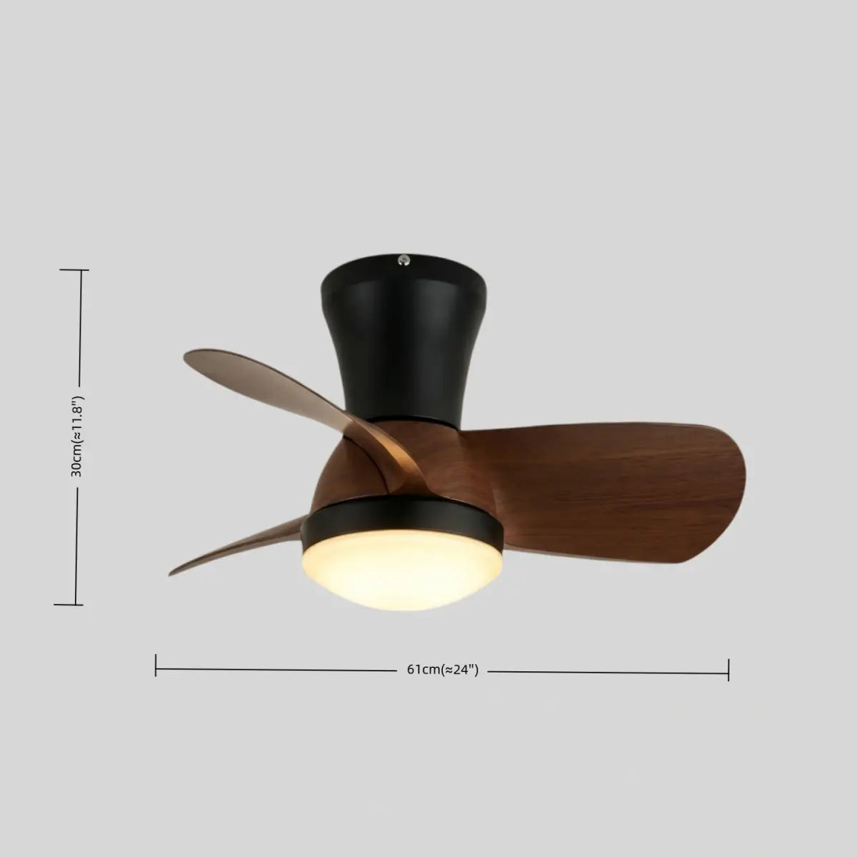 Modern Ceiling Fan Light with LED -- Walnut Wood & Black for Bedroom Living Room - Flindria