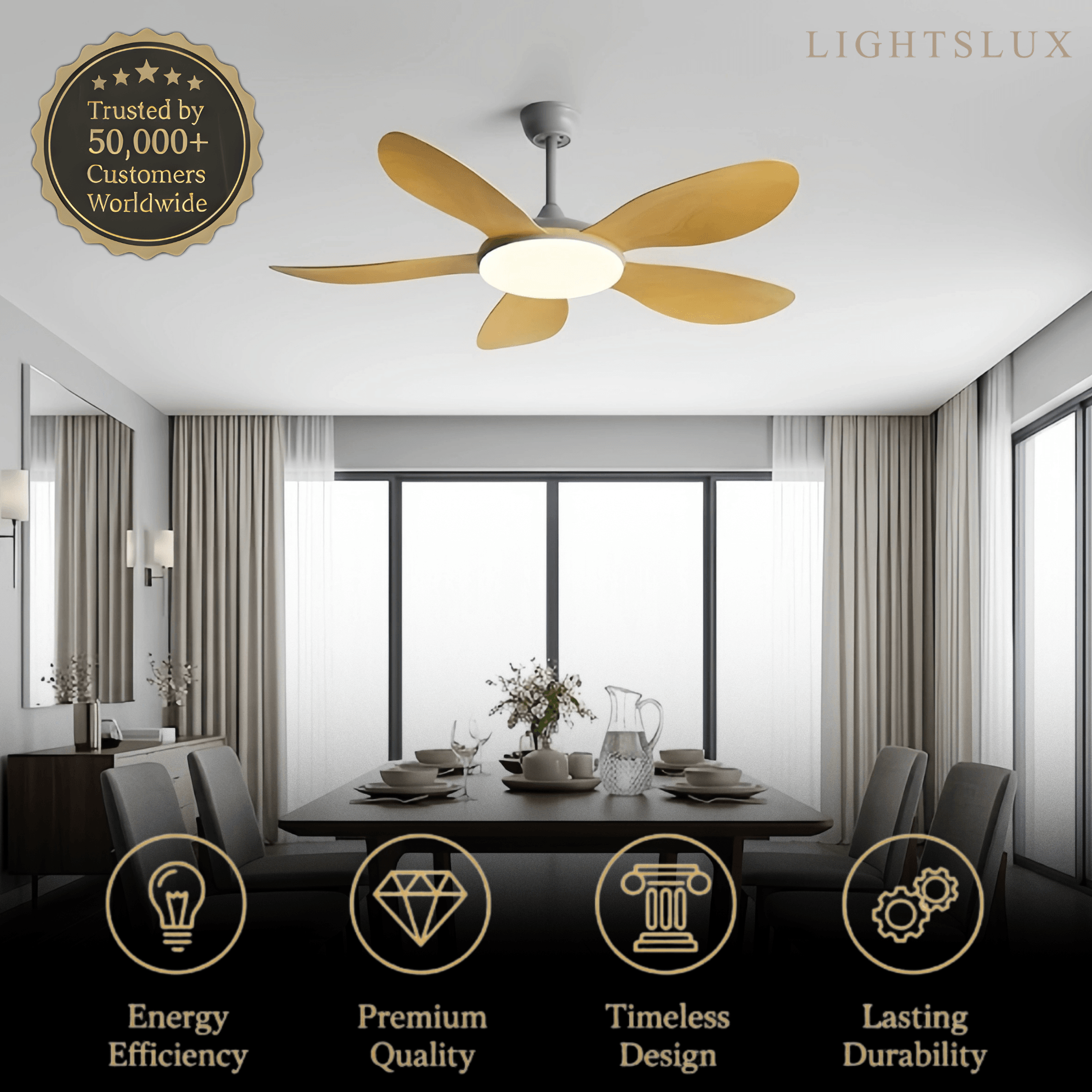 Modern Ceiling Fan Light — Integrated LED for Living Room, Bedroom, Kitchen - Flindria
