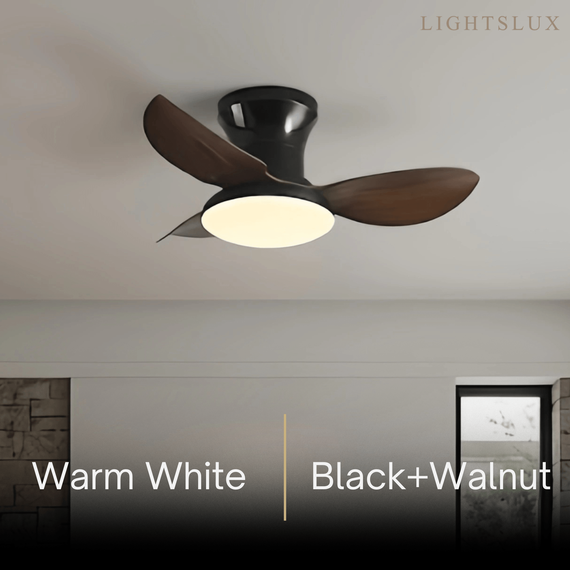 Moderní stropní ventilátor se světlem – černobílý zapuštěný s LED do ložnice – Flindria