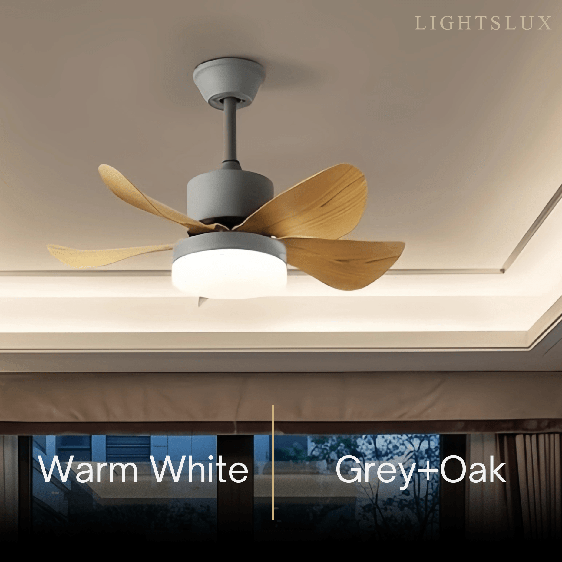Minimalist Ceiling Fan Light -- Metal & ABS with LED, White/Oak/Grey/Black/Green for Bedroom - Flindria
