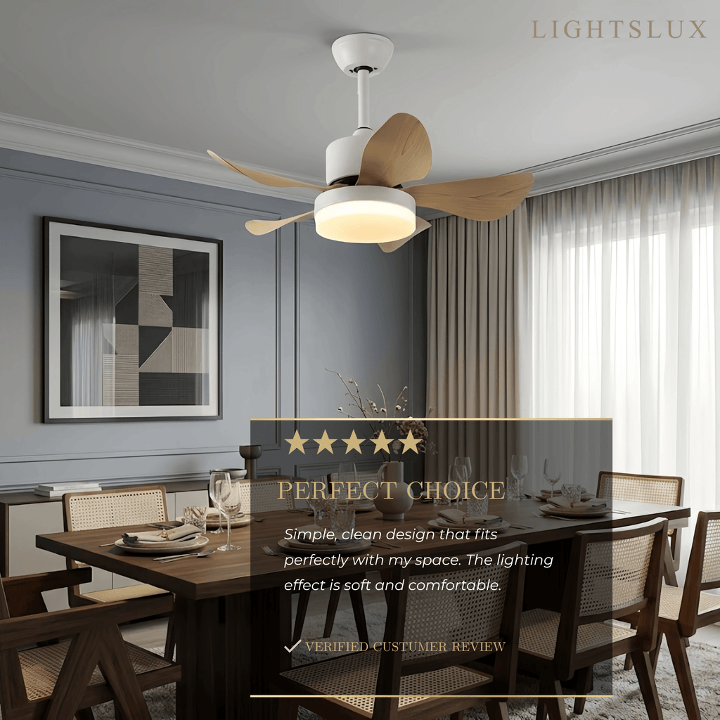 Minimalist Ceiling Fan Light -- Metal & ABS with LED, White/Oak/Grey/Black/Green for Bedroom - Flindria