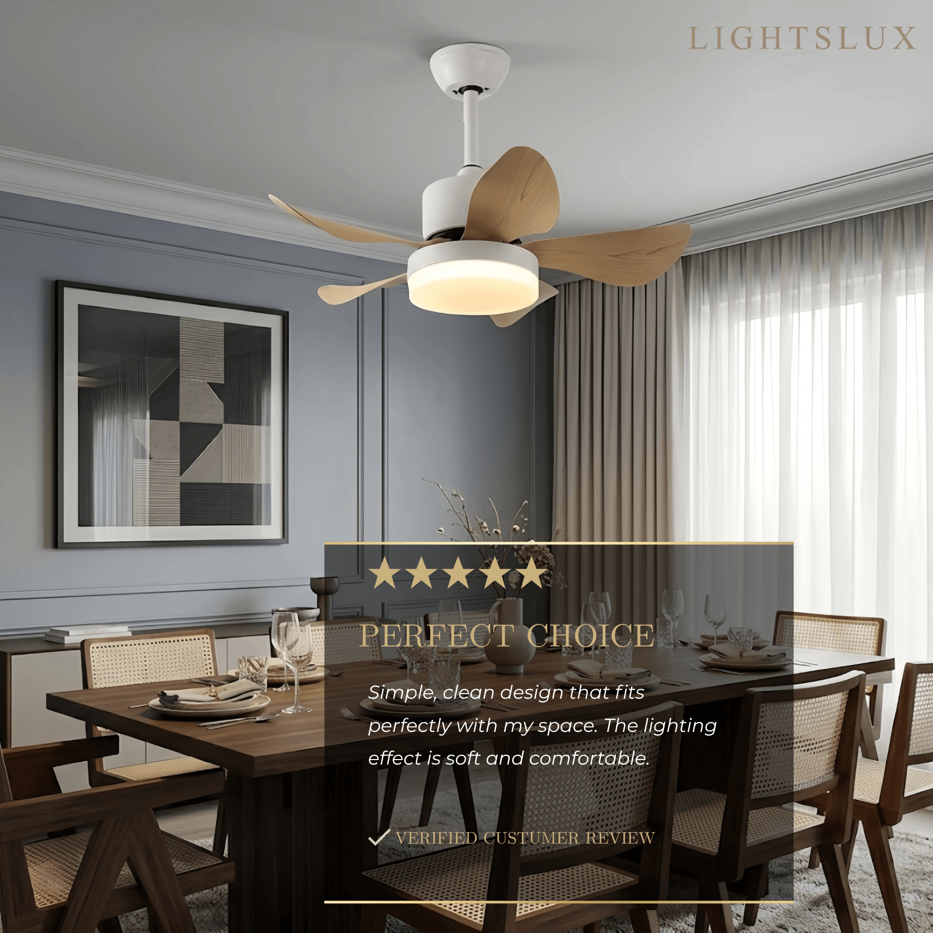 Minimalist Ceiling Fan Light -- Metal & ABS with LED, White/Oak/Grey/Black/Green for Bedroom - Flindria