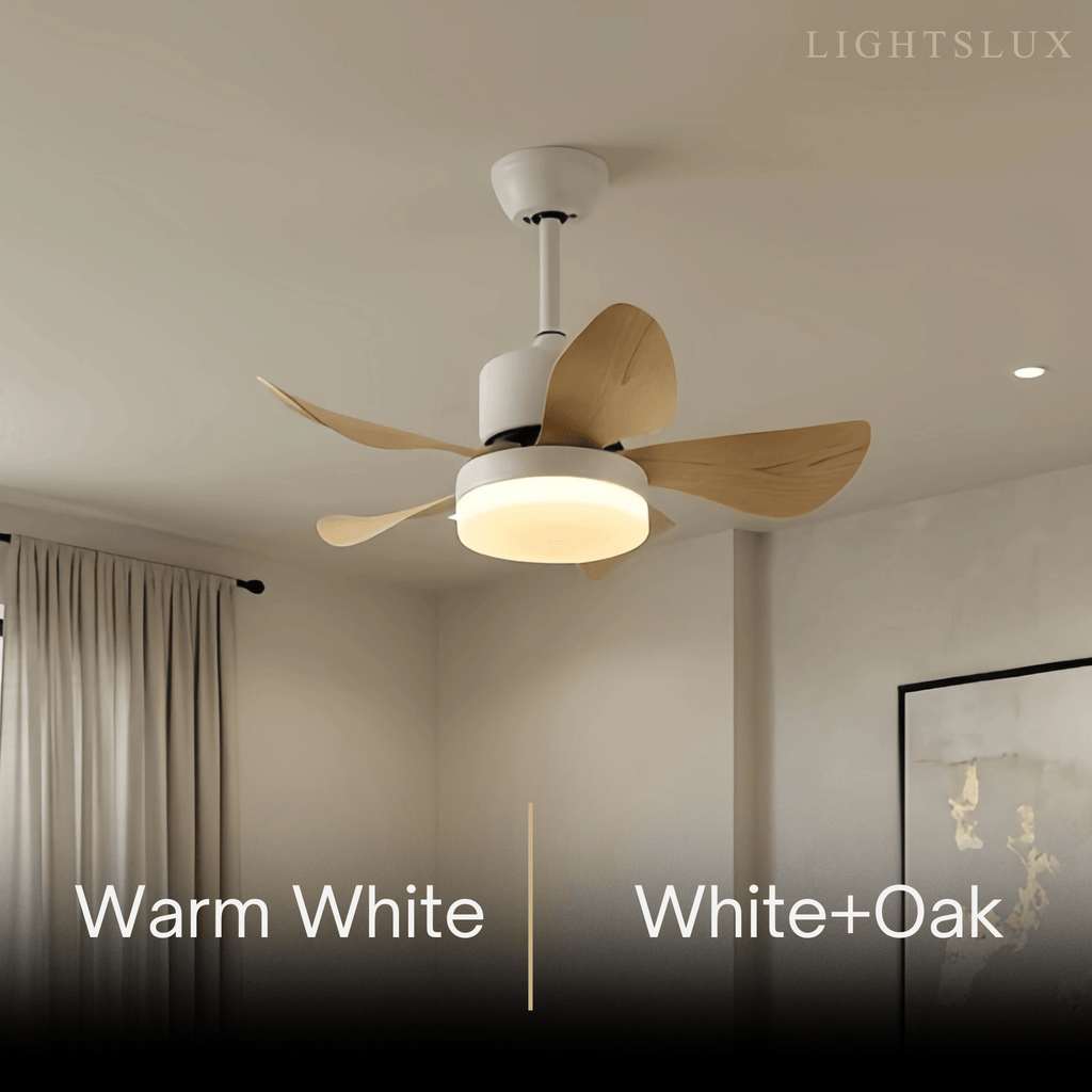 Minimalist Ceiling Fan Light -- Metal & ABS with LED, White/Oak/Grey/Black/Green for Bedroom - Flindria