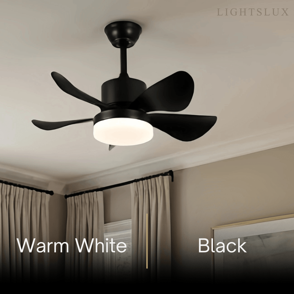 Minimalist Ceiling Fan Light -- Metal & ABS with LED, White/Oak/Grey/Black/Green for Bedroom - Flindria