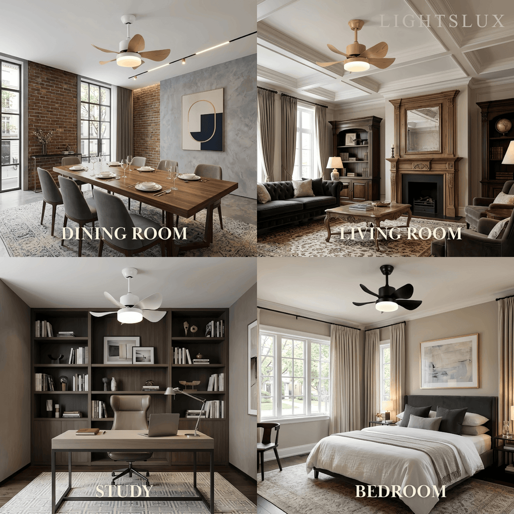 Minimalist Ceiling Fan Light -- Metal & ABS with LED, White/Oak/Grey/Black/Green for Bedroom - Flindria