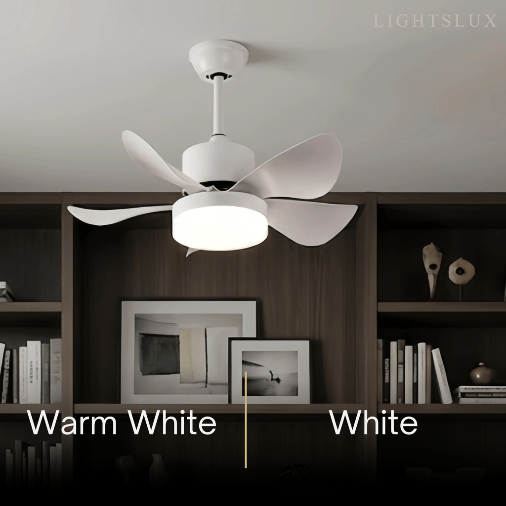 Minimalist Ceiling Fan Light -- Metal & ABS with LED, White/Oak/Grey/Black/Green for Bedroom - Flindria