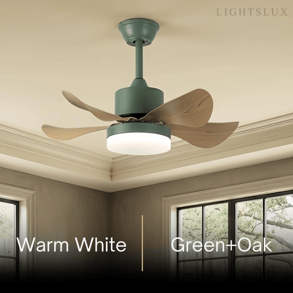 Minimalist Ceiling Fan Light -- Metal & ABS with LED, White/Oak/Grey/Black/Green for Bedroom - Flindria