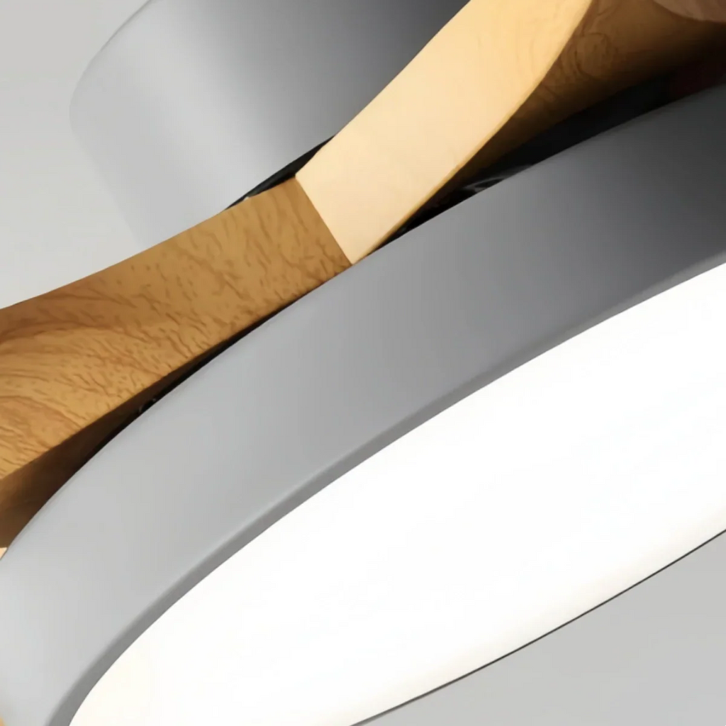Scandinavian Large Ceiling Fan Light – Grey & White Imitated Oak for Living Room - Flindria