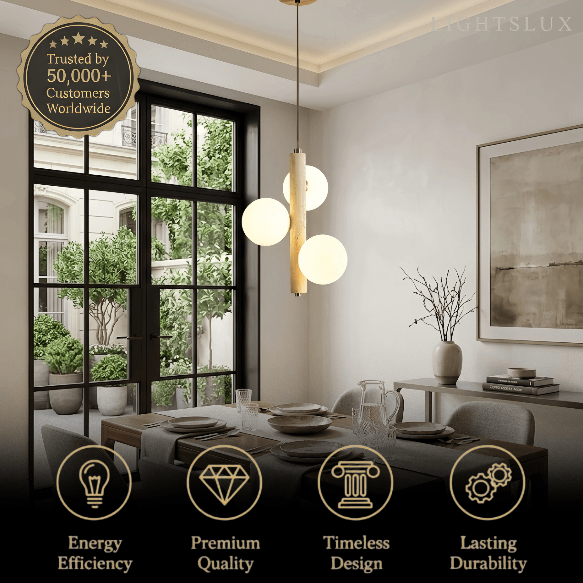 Modern Travertine Pendant Light -- Natural Stone & Wood for Kitchen Dining Room - Flindria