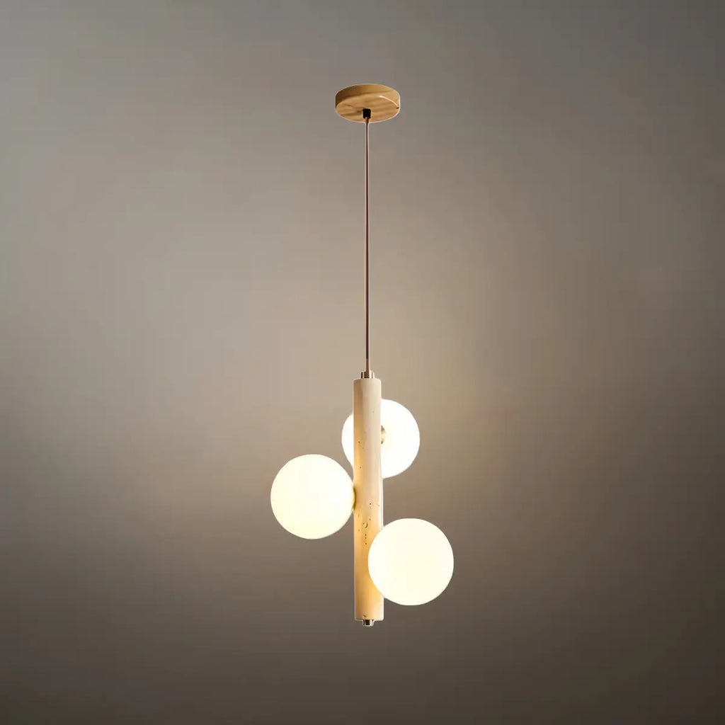 Modern Travertine Pendant Light -- Natural Stone & Wood for Kitchen Dining Room - Flindria