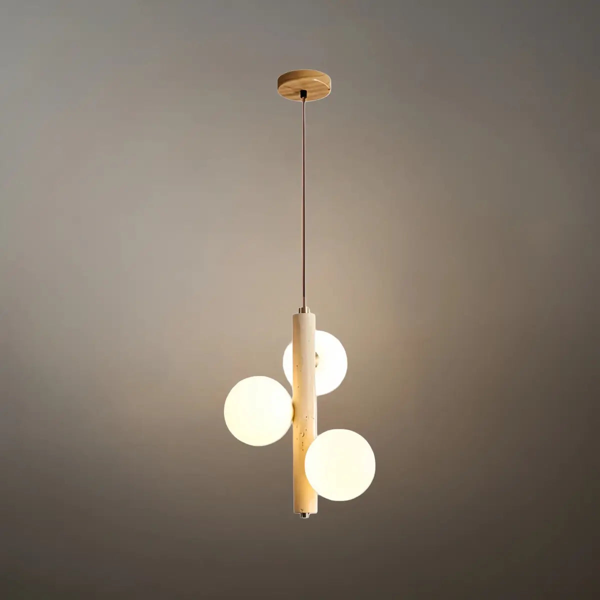 Modern Travertine Pendant Light -- Natural Stone & Wood for Kitchen Dining Room - Flindria