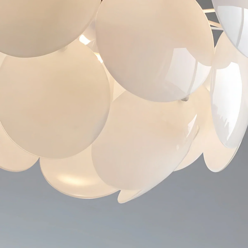 Lámpara de araña moderna de vidrio en forma de pétalos - metal blanco y vidrio para sala y dormitorio - Flindria