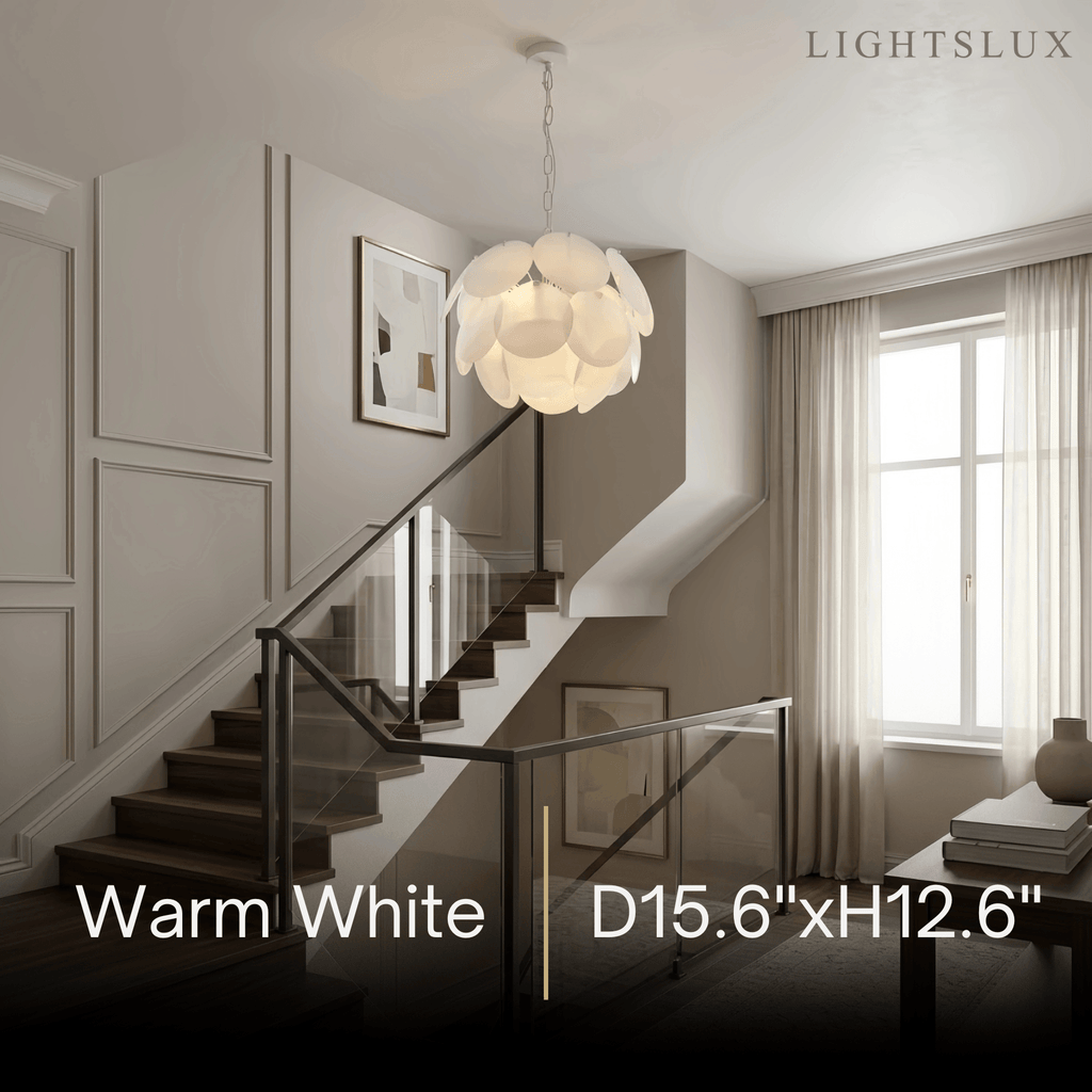 Lámpara de araña moderna de vidrio en forma de pétalos - metal blanco y vidrio para sala y dormitorio - Flindria