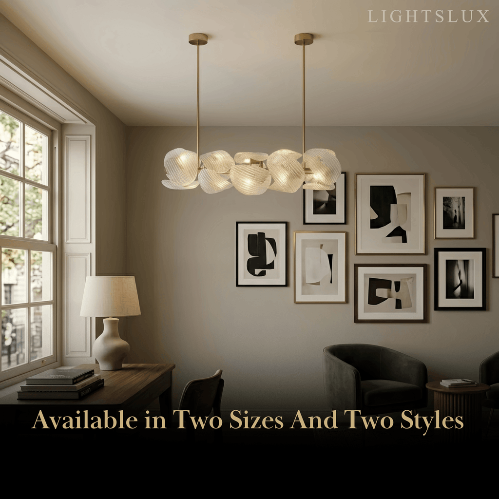 Elegant Petal Glass Chandelier -- Round or Linear for Bedroom Dining Room - Flindria