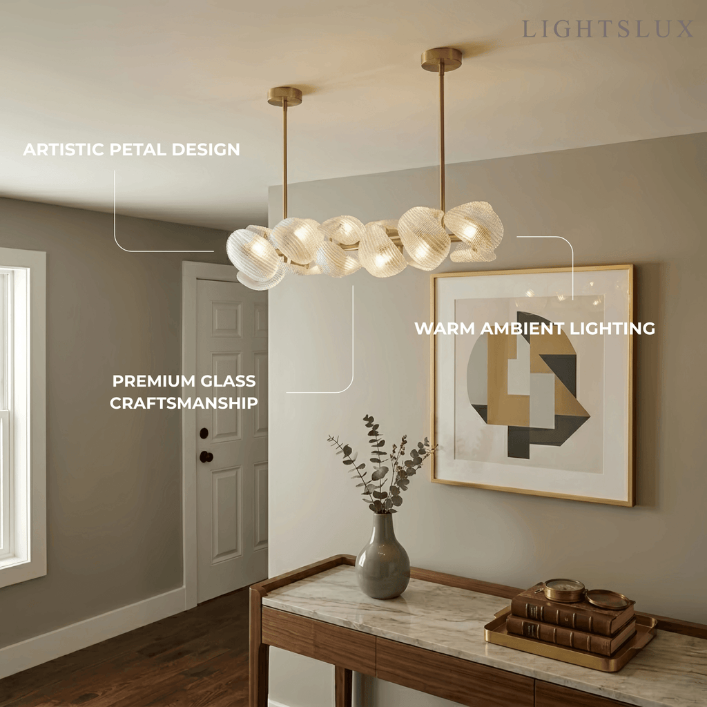 Elegant Petal Glass Chandelier -- Round or Linear for Bedroom Dining Room - Flindria