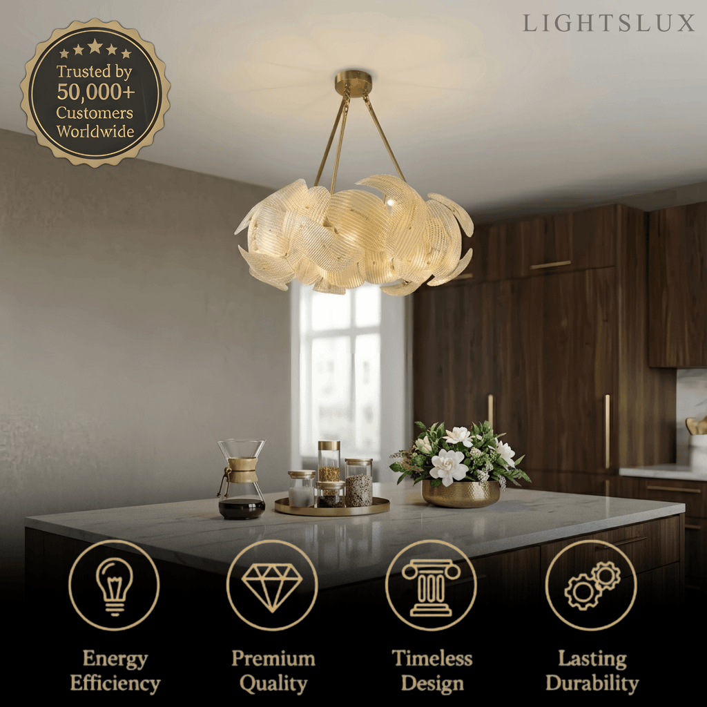 Elegant Petal Glass Chandelier -- Round or Linear for Bedroom Dining Room - Flindria