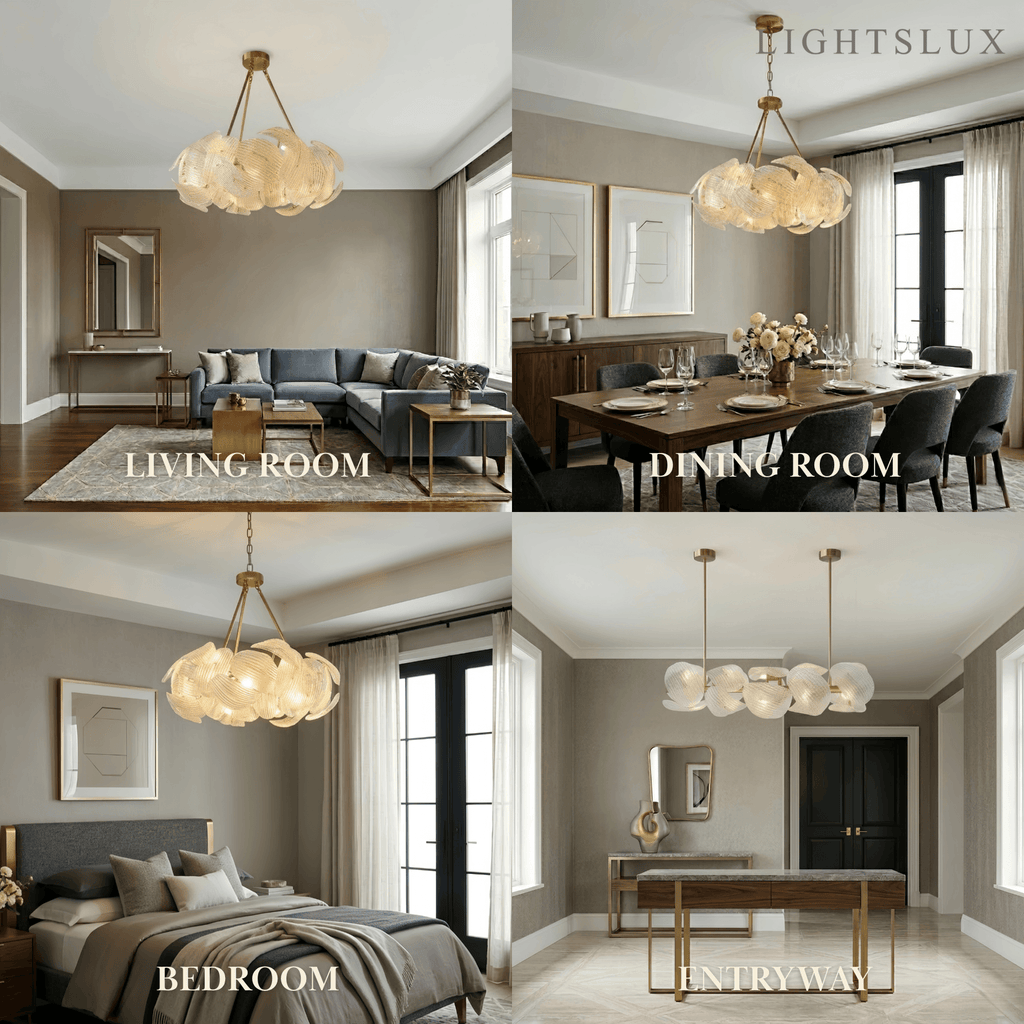 Elegant Petal Glass Chandelier -- Round or Linear for Bedroom Dining Room - Flindria