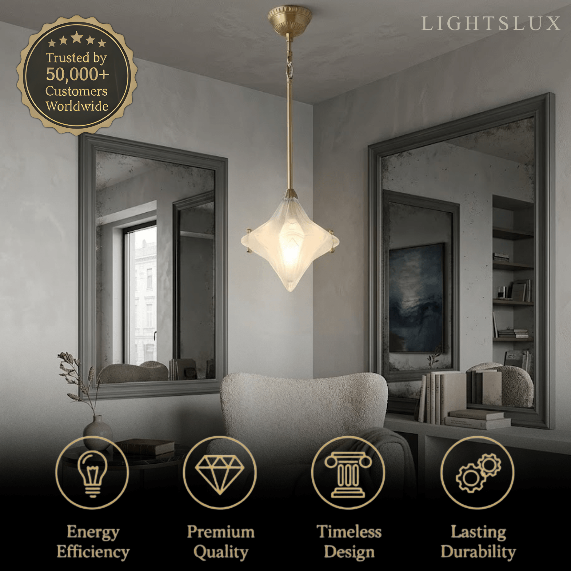 Modern Star Pendant Light – Brass Glass Silver/Gold for Bedroom / Kitchen / Dining Room - Flindria