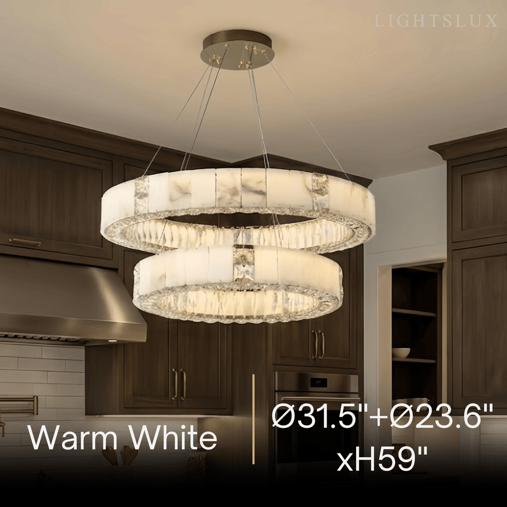 Modern Alabaster Circular Chandelier – Gold Crystal Accent for Living Room / Dining Room - Flindria