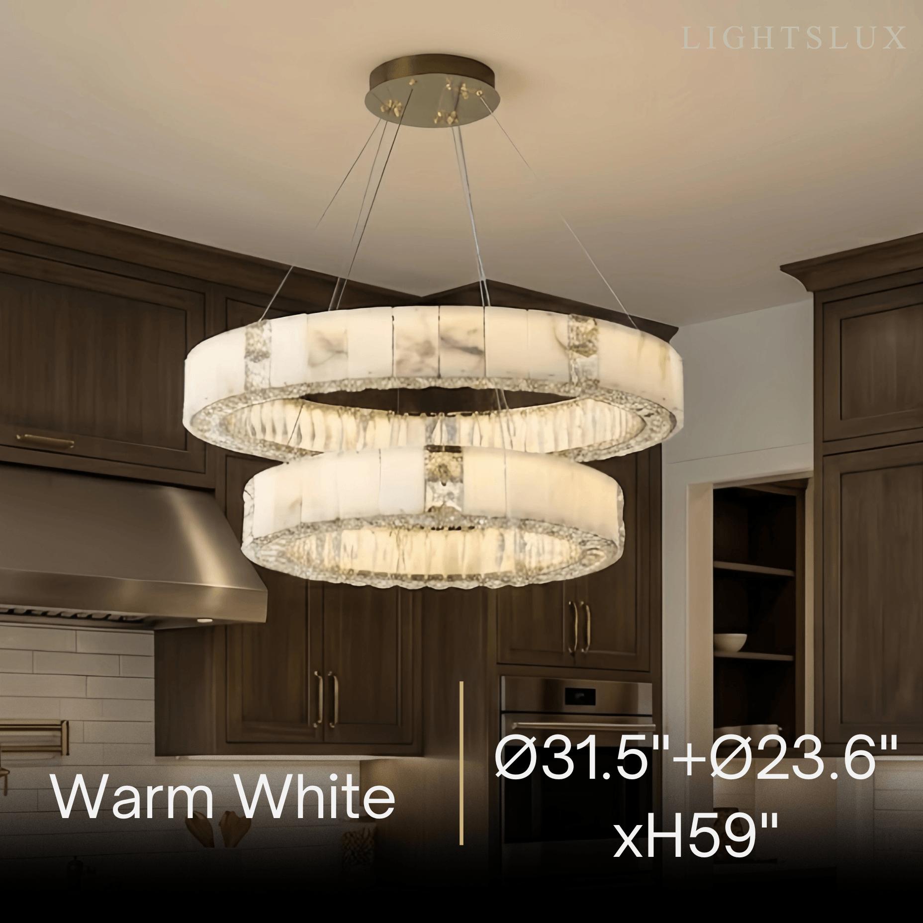 Modern Alabaster Circular Chandelier – Gold Crystal Accent for Living Room / Dining Room - Flindria