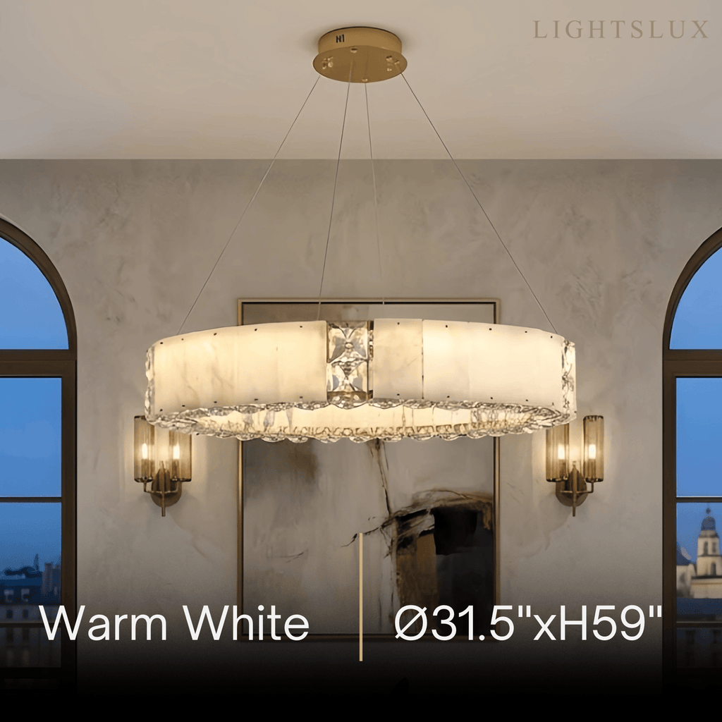 Modern Alabaster Circular Chandelier – Gold Crystal Accent for Living Room / Dining Room - Flindria