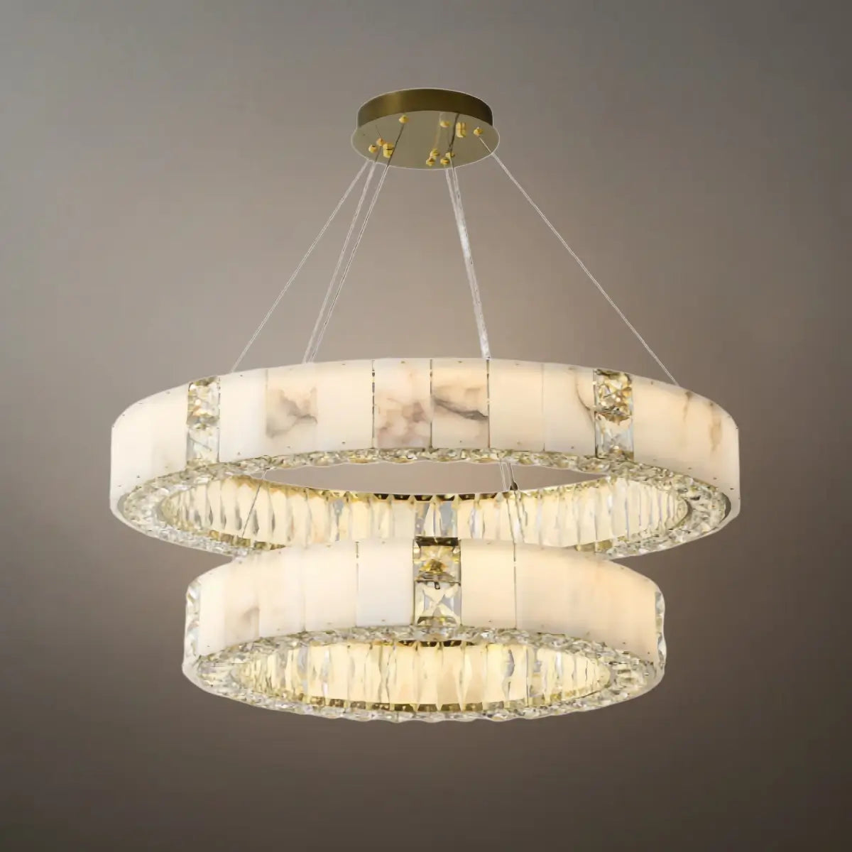 Modern Alabaster Circular Chandelier – Gold Crystal Accent for Living Room / Dining Room - Flindria