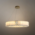 Modern Alabaster Circular Chandelier – Gold Crystal Accent for Living Room / Dining Room - Flindria