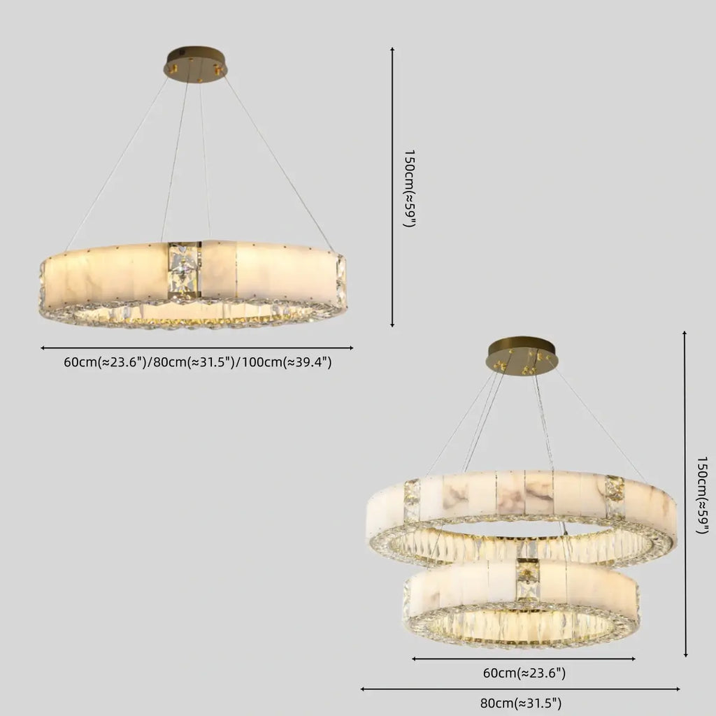 Modern Alabaster Circular Chandelier – Gold Crystal Accent for Living Room / Dining Room - Flindria