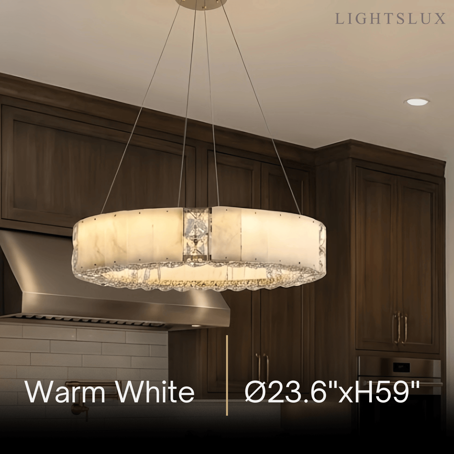 Modern Alabaster Circular Chandelier – Gold Crystal Accent for Living Room / Dining Room - Flindria