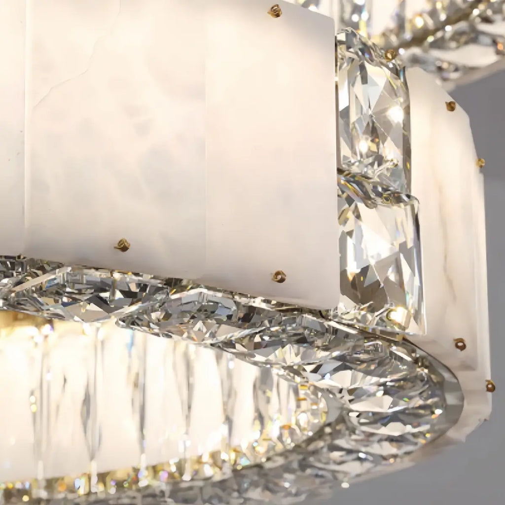 Modern Alabaster Circular Chandelier – Gold Crystal Accent for Living Room / Dining Room - Flindria
