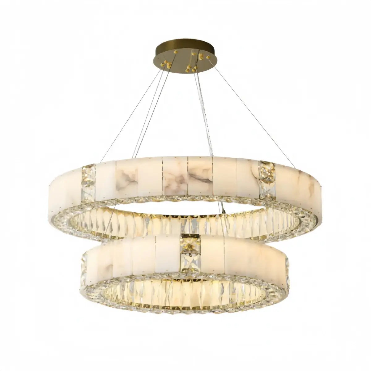 Modern Alabaster Circular Chandelier – Gold Crystal Accent for Living Room / Dining Room - Flindria
