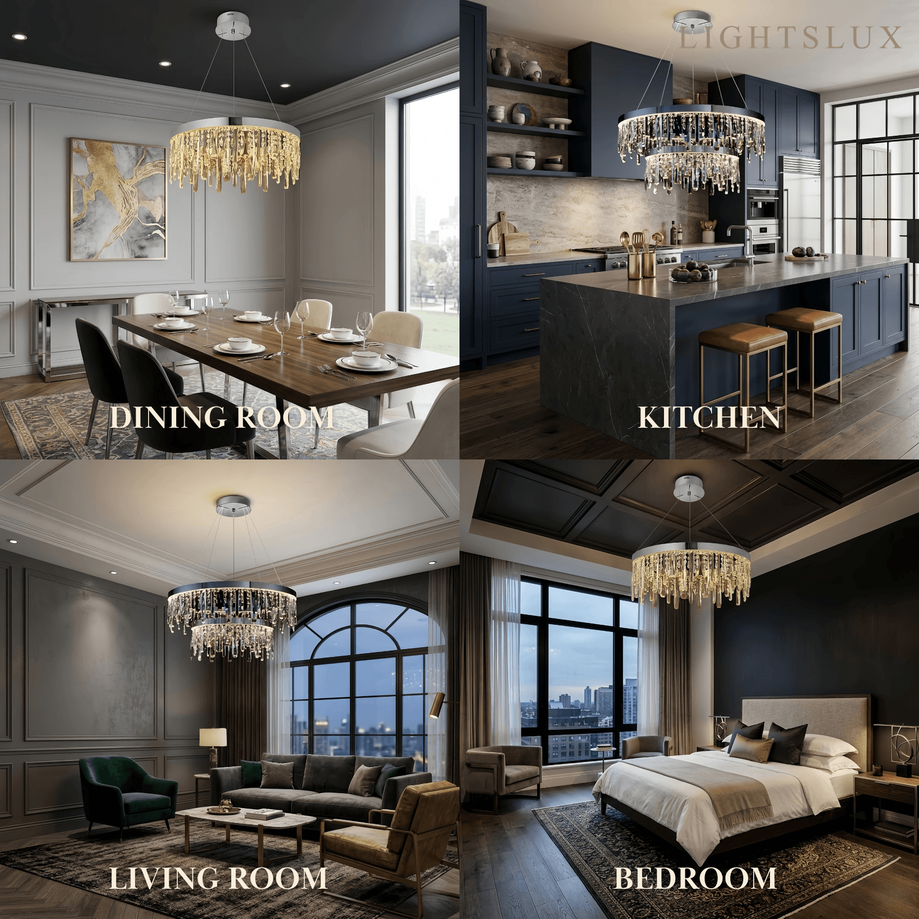 Modern Crystal Drop Chandelier – Chrome Round for Living Room / Dining Room - Flindria
