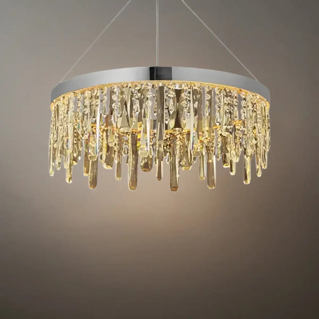Modern Crystal Drop Chandelier – Chrome Round for Living Room / Dining Room - Flindria