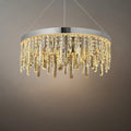 Modern Crystal Drop Chandelier – Chrome Round for Living Room / Dining Room - Flindria