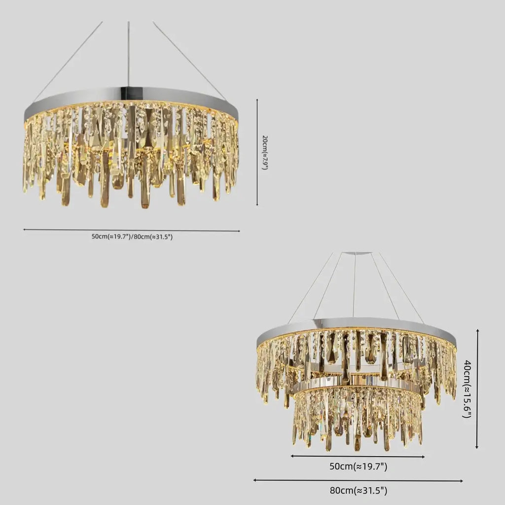 Modern Crystal Drop Chandelier – Chrome Round for Living Room / Dining Room - Flindria