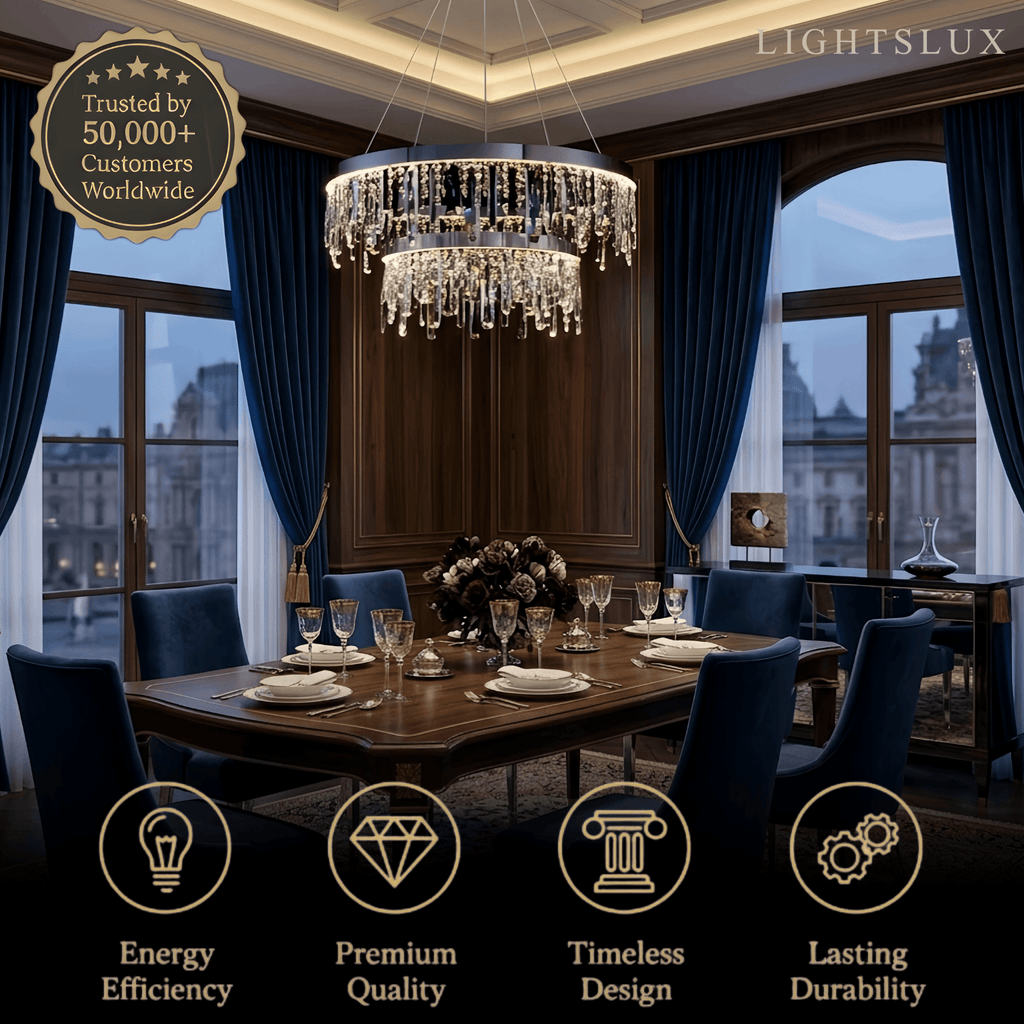Modern Crystal Drop Chandelier – Chrome Round for Living Room / Dining Room - Flindria