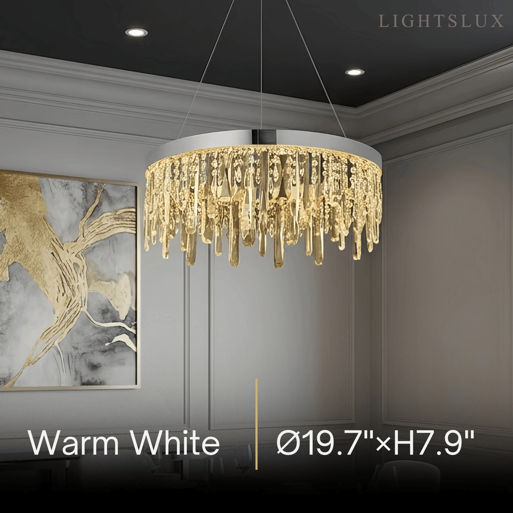 Modern Crystal Drop Chandelier – Chrome Round for Living Room / Dining Room - Flindria
