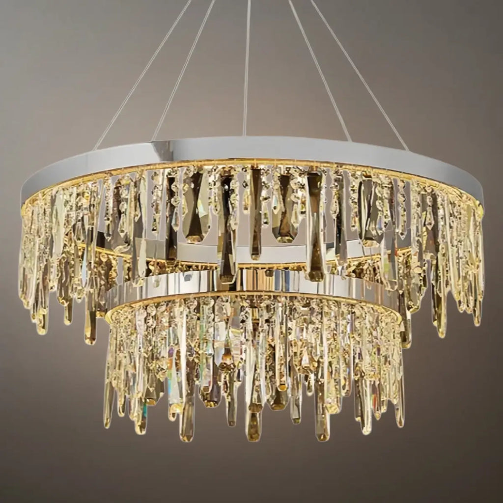 Modern Crystal Drop Chandelier – Chrome Round for Living Room / Dining Room - Flindria