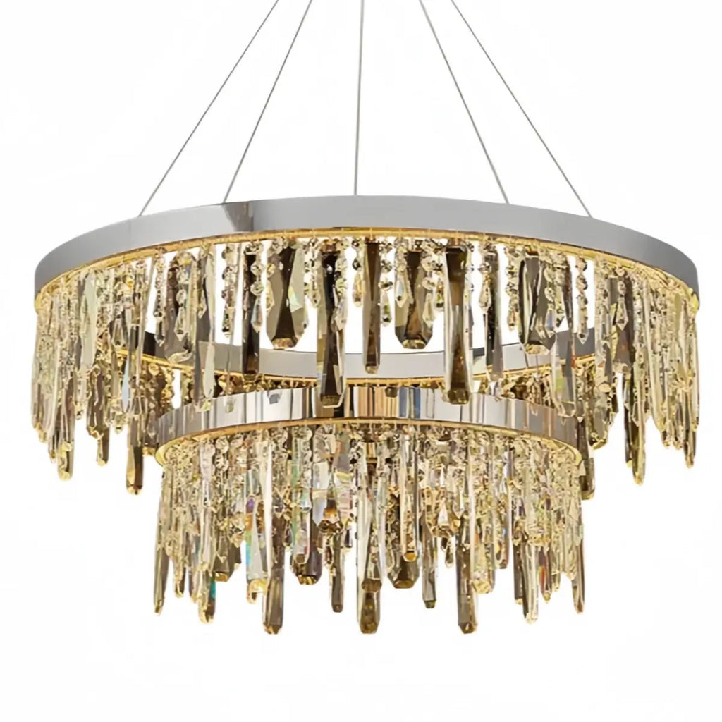 Modern Crystal Drop Chandelier – Chrome Round for Living Room / Dining Room - Flindria