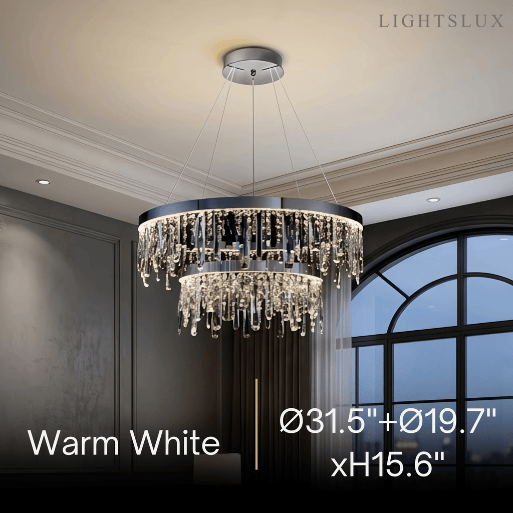 Modern Crystal Drop Chandelier – Chrome Round for Living Room / Dining Room - Flindria