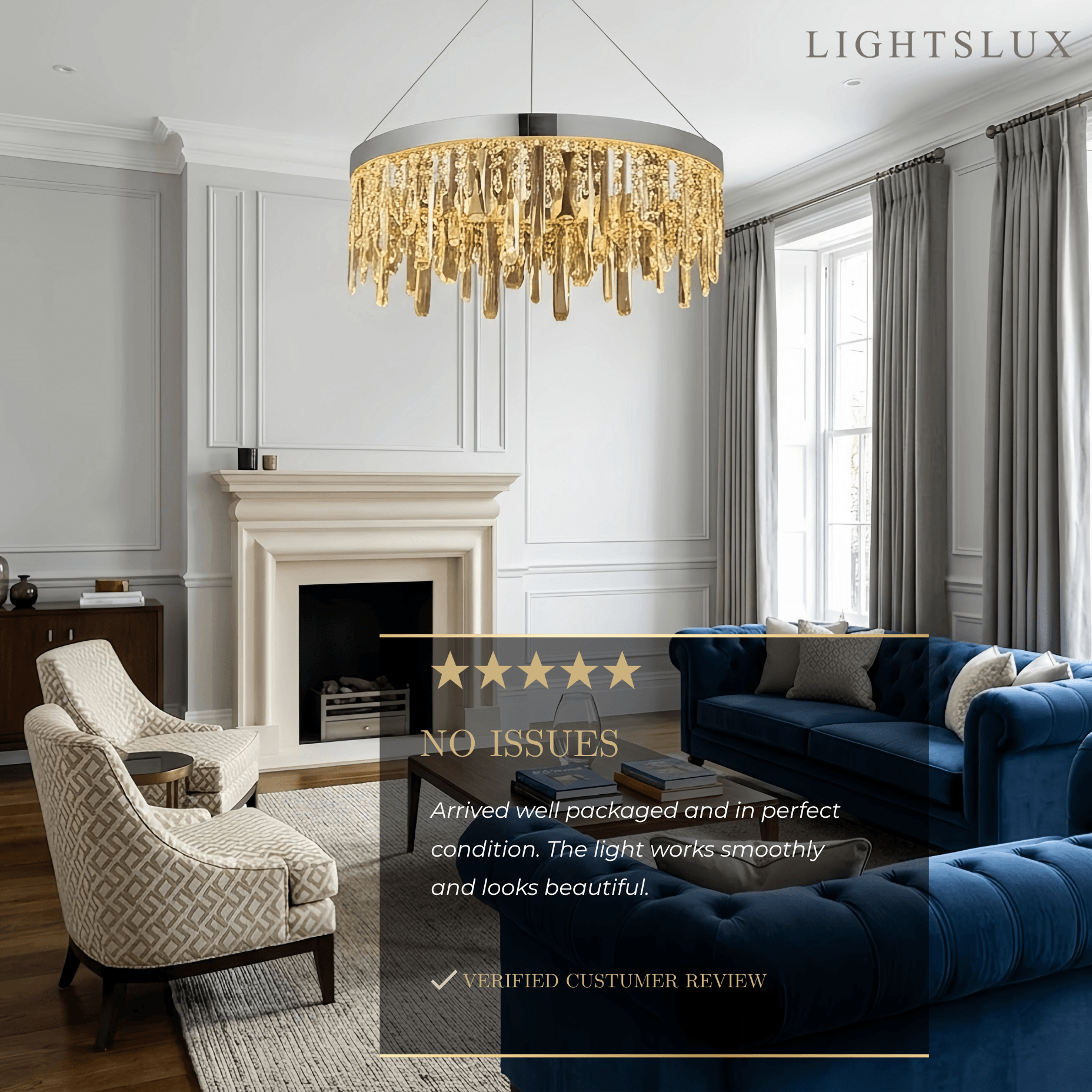 Modern Crystal Drop Chandelier – Chrome Round for Living Room / Dining Room - Flindria