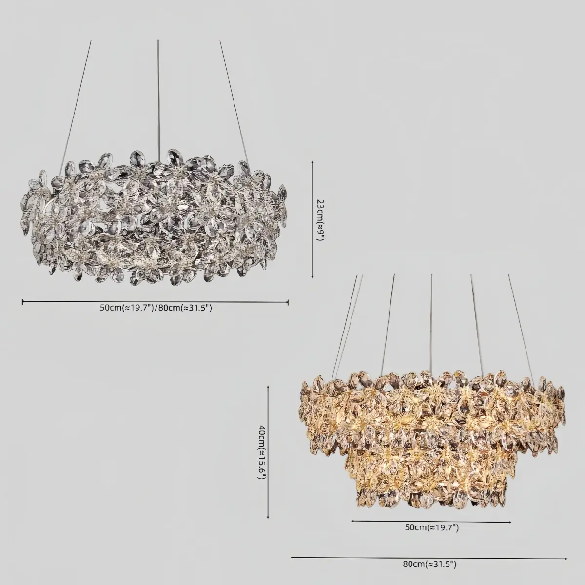 Lujoso candelabro de flores de cristal – Cristal transparente para sala de estar/comedor - Flindria