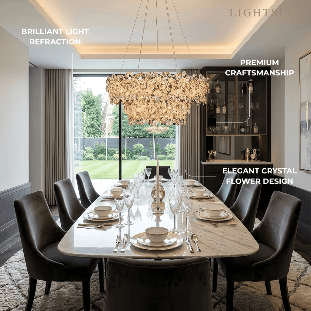 Lujoso candelabro de flores de cristal – Cristal transparente para sala de estar/comedor - Flindria