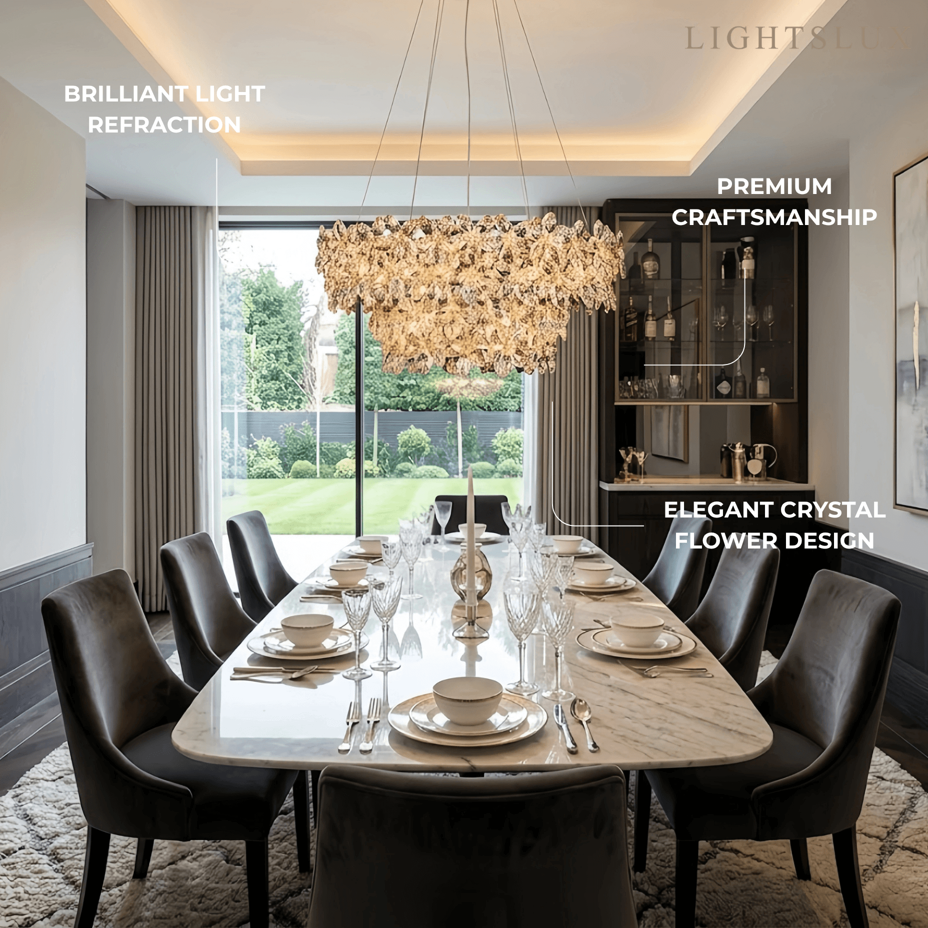 Lujoso candelabro de flores de cristal – Cristal transparente para sala de estar/comedor - Flindria