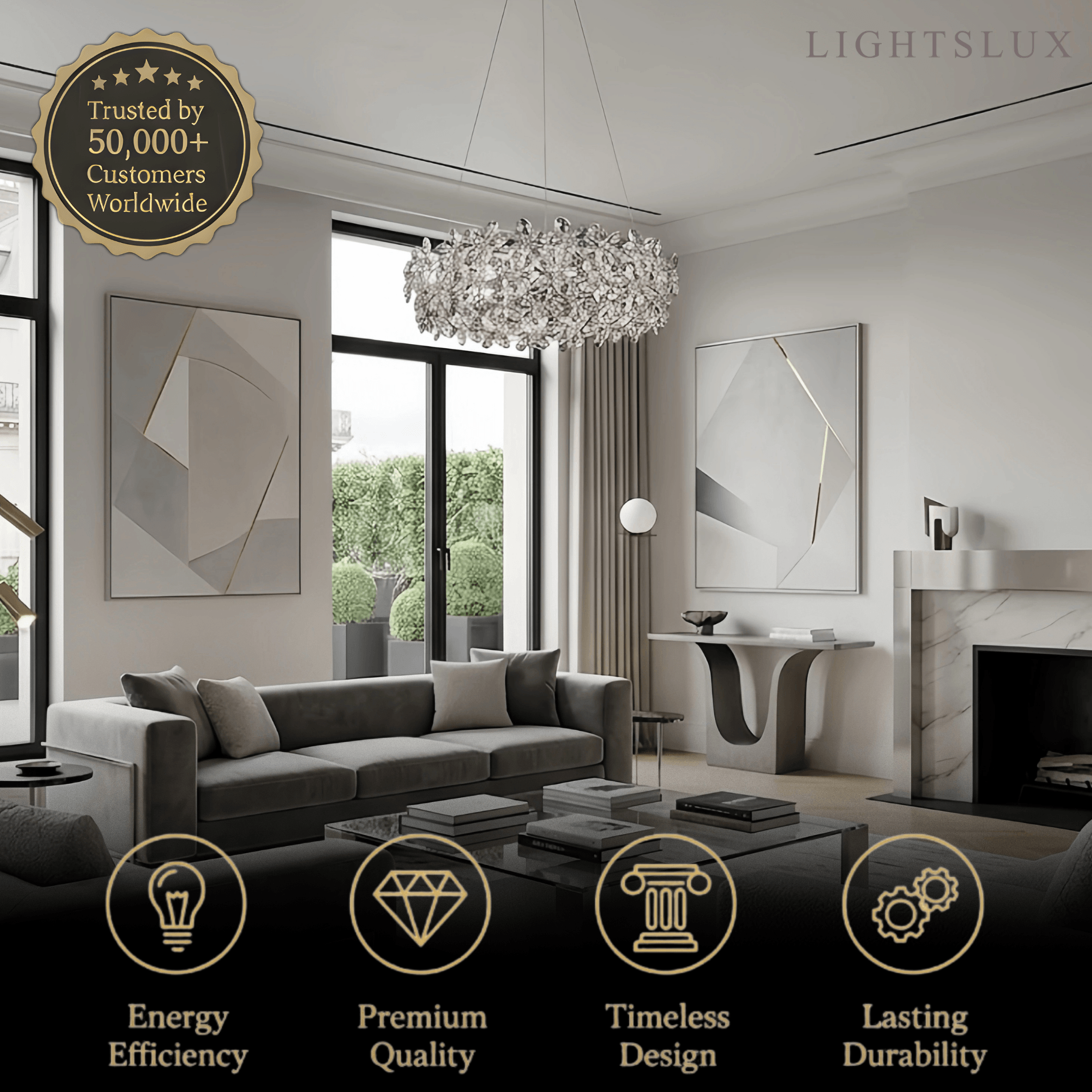 Lujoso candelabro de flores de cristal – Cristal transparente para sala de estar/comedor - Flindria
