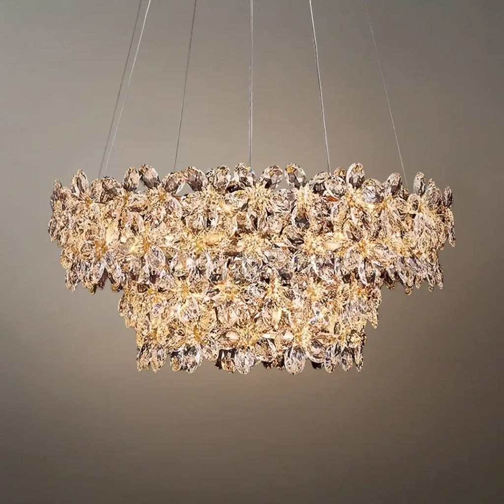 Lujoso candelabro de flores de cristal – Cristal transparente para sala de estar/comedor - Flindria