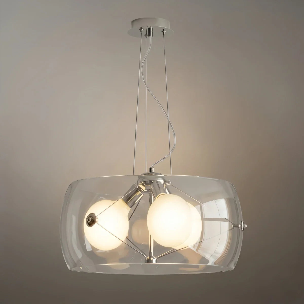 Lámpara colgante industrial de vidrio cilíndrico -- Transparente/ahumado para comedor y cocina - Flindria
