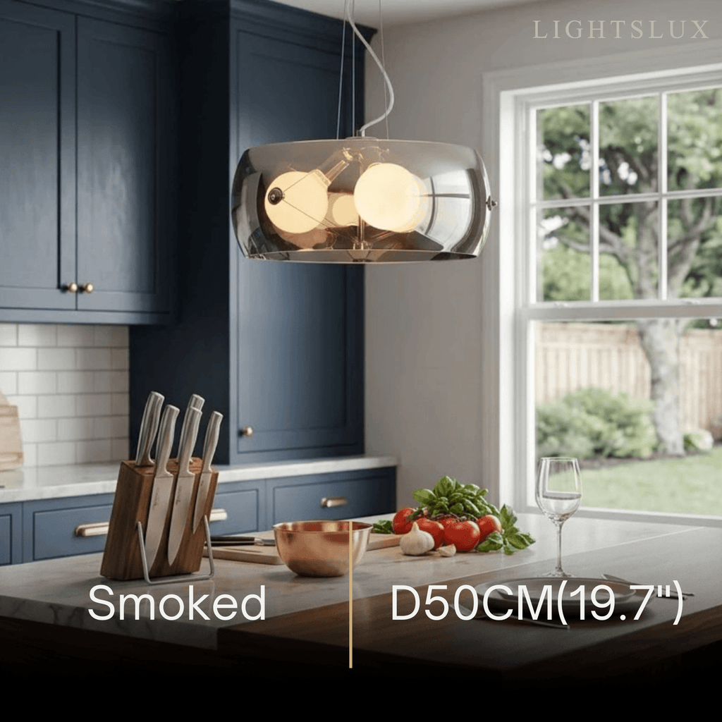 Lámpara colgante industrial de vidrio cilíndrico -- Transparente/ahumado para comedor y cocina - Flindria
