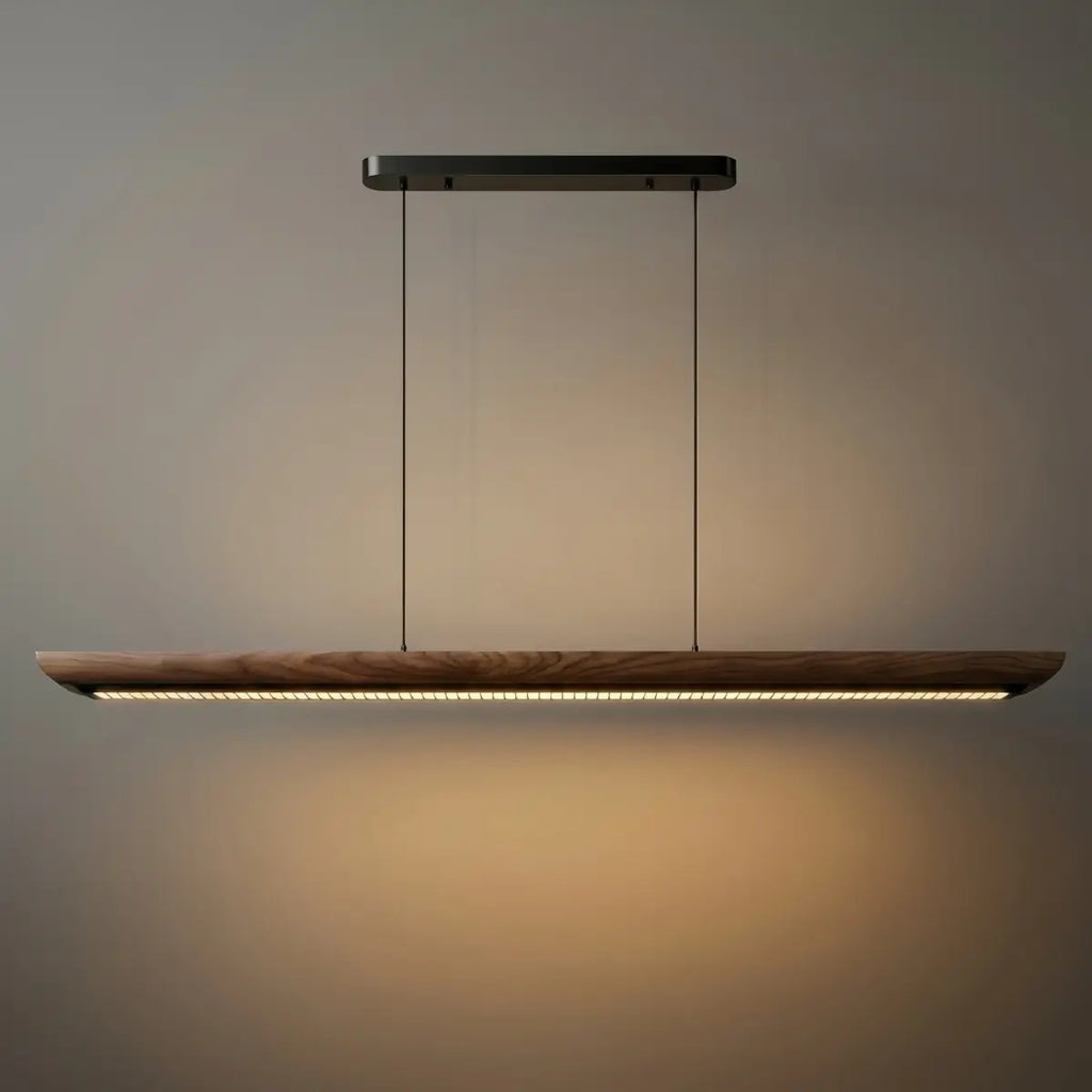 Modern Linear Pendant Light -- Walnut Wood & Metal for Dining Room Kitchen - Flindria
